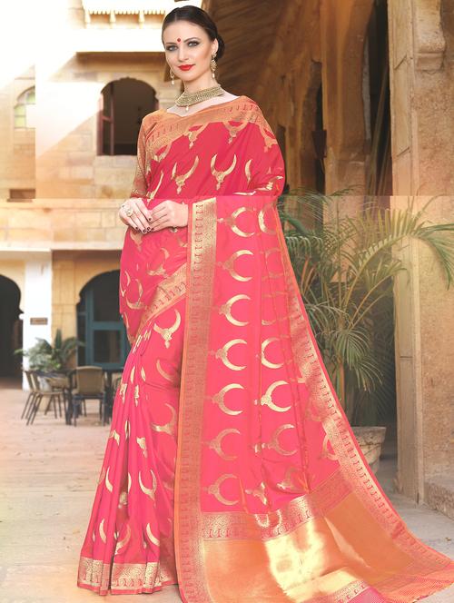 conversational zari motif pink banarasi saree with blouse - 15875522 - Very Small Image - 1