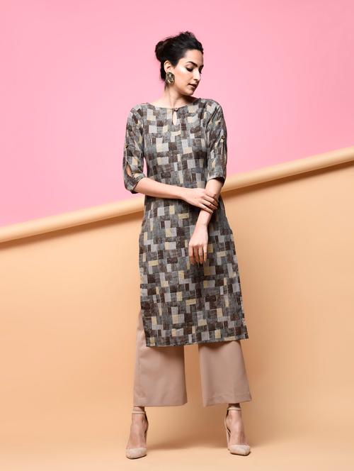 checkered straight kurta - 15875970 - Very Small Image - 1