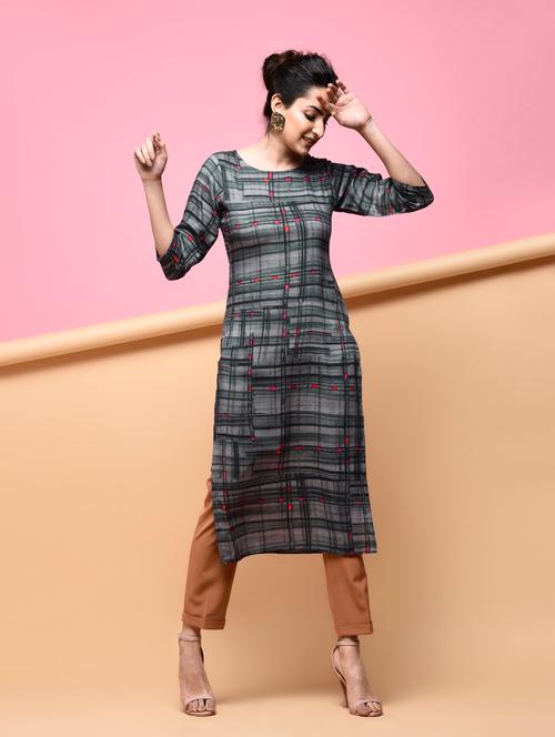 checkered straight kurta - 15875974 - Very Small Image - 1
