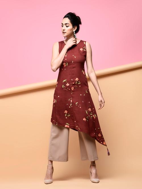 rust asymmetric printed kurta - 15875975 - Very Small Image - 1