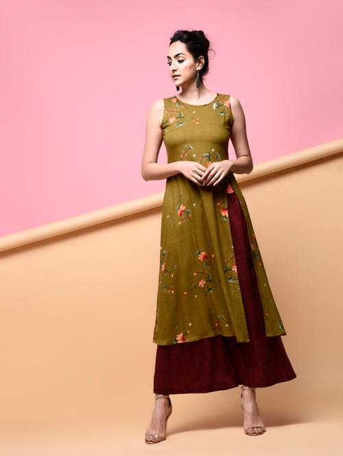 digital floral high slit kurta - 15875978 - Very Small Image - 1
