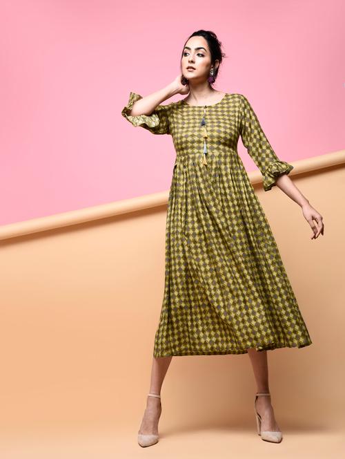flared geometrical dress with tassels - 15875981 - Very Small Image - 1