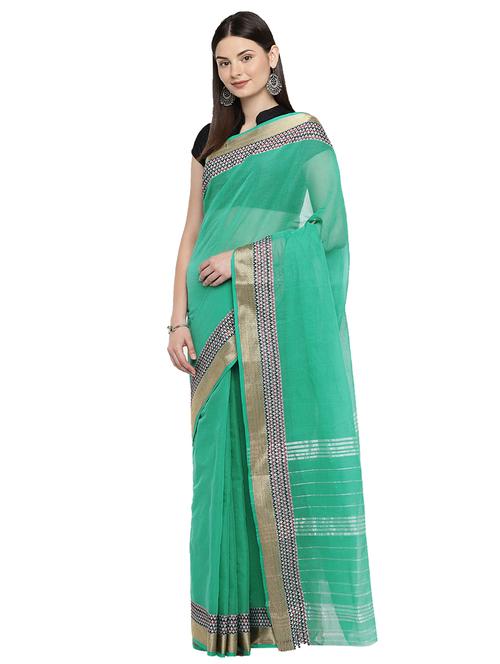 zari border turquoise woven saree with blouse - 15876948 - Very Small Image - 1