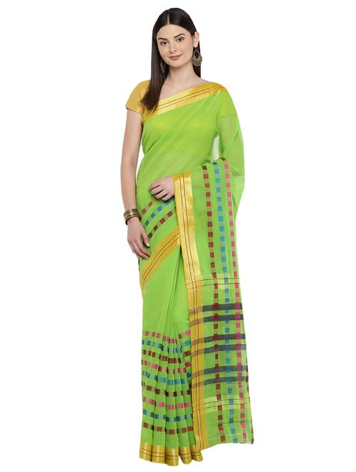 contrast striped green woven saree with blouse - 15876951 - Very Small Image - 1