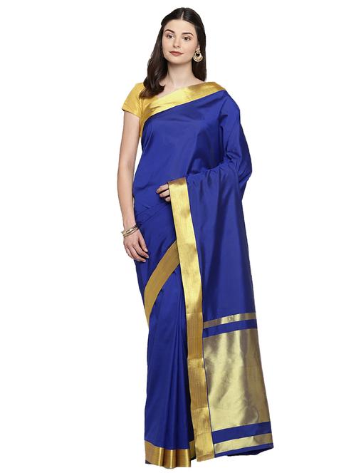 royal blue zari woven saree with blouse - 15876955 - Very Small Image - 1