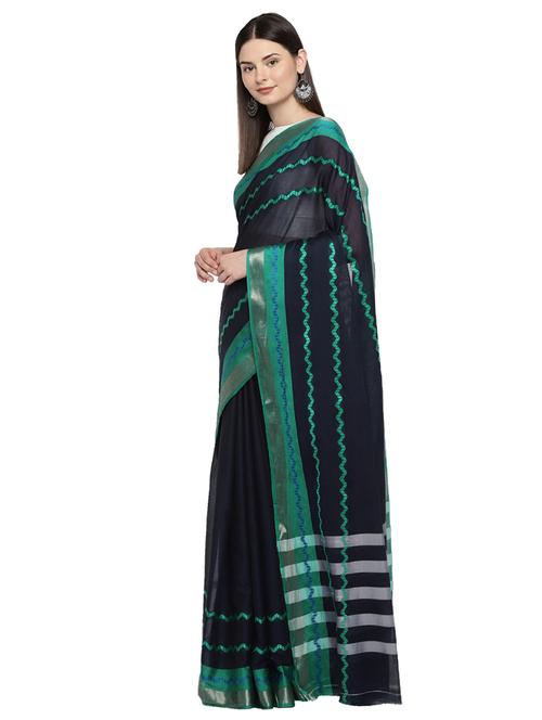 chevron border navy woven saree with blouse - 15876959 - Very Small Image - 1