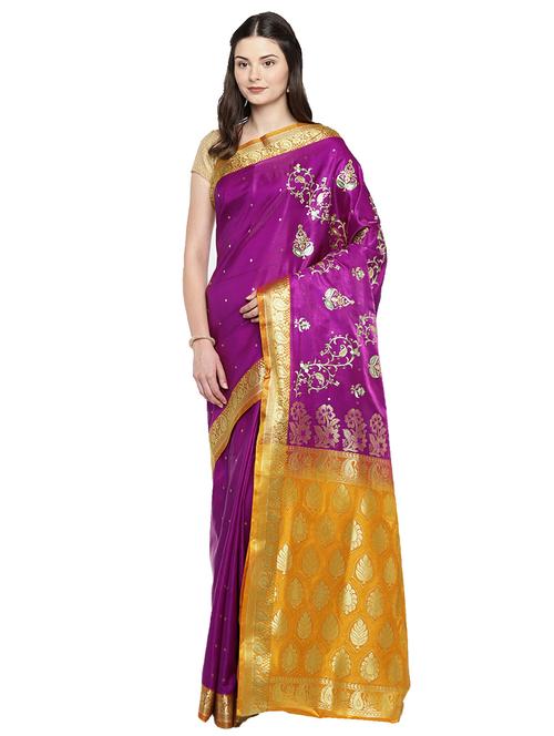 floral embroidered zari paithani saree with blouse - 15876968 - Very Small Image - 1