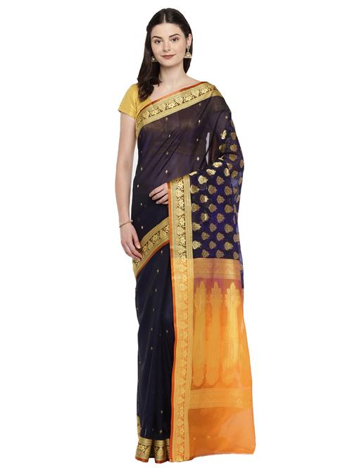 floral zari motif woven saree with blouse - 15876973 - Very Small Image - 1
