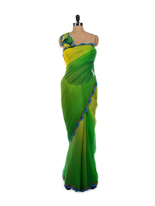ombre dyed green saree - 15877 - Very Small Image - 1