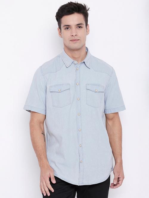 light blue solid casual shirt - 15877052 - Very Small Image - 1