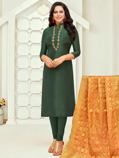 embroidered silk churidaar suit - 15877695 - Very Small Image - 1