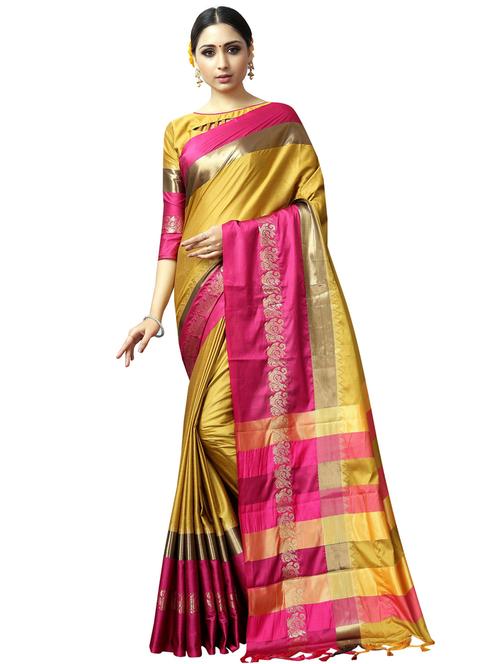 contrast zari border woven saree with blouse - 15877836 - Very Small Image - 1
