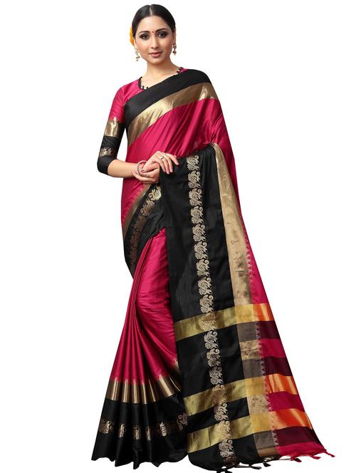 contrast zari border woven saree with blouse - 15877838 - Very Small Image - 1