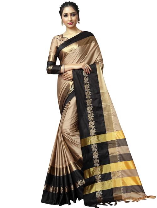contrast zari border woven saree with blouse - 15877839 - Very Small Image - 1