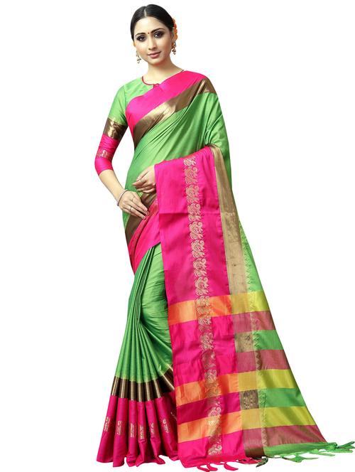contrast zari border woven saree with blouse - 15877840 - Very Small Image - 1
