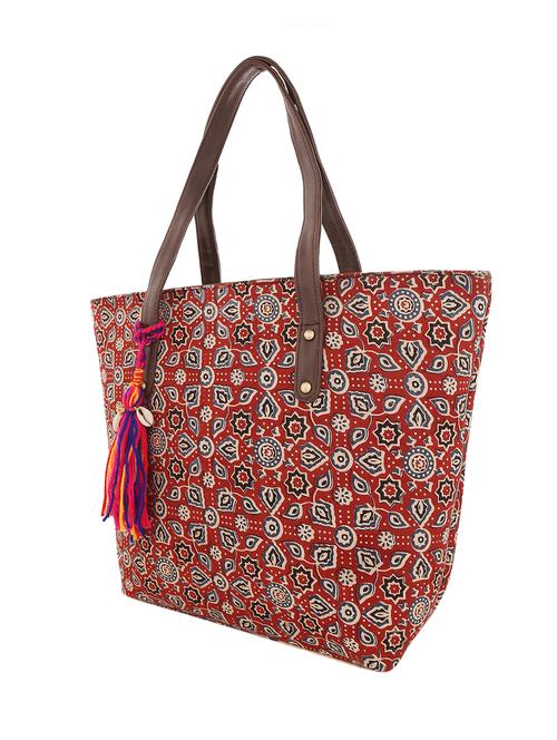 red cotton ethnic tote bag - 15878371 - Very Small Image - 1