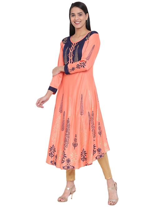 flared block print kurta - 15878378 - Very Small Image - 1
