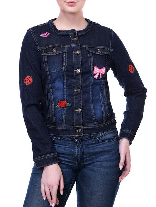 dark blue embroidered denim jacket - 15878608 - Very Small Image - 1