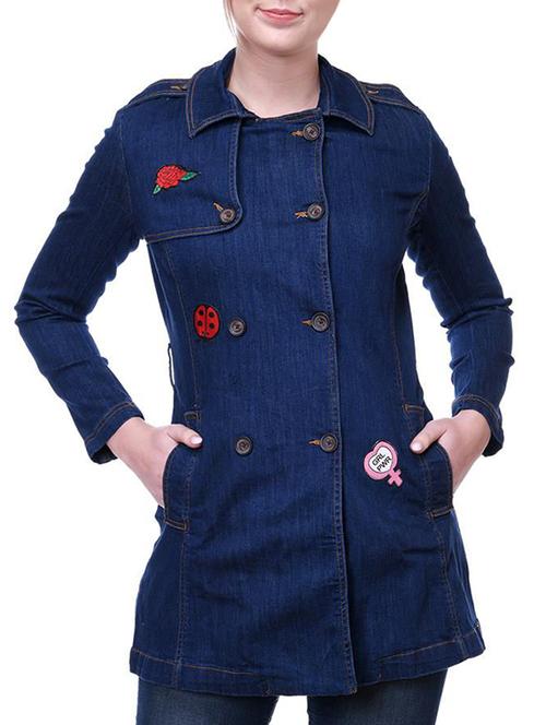 navy blue applique detail denim jacket - 15878609 - Very Small Image - 1