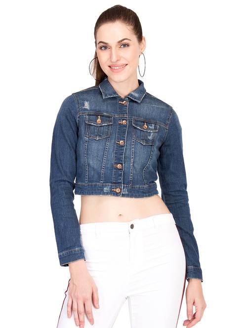 distressed cropped denim jacket - 15878616 - Very Small Image - 1