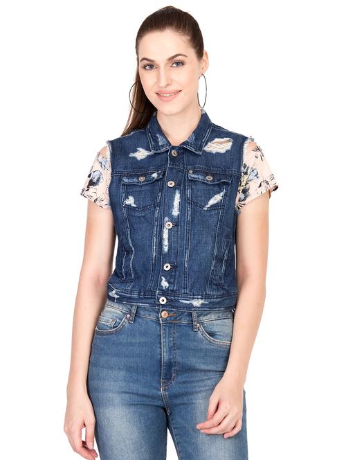 distressed denim jacket - 15878617 - Very Small Image - 1