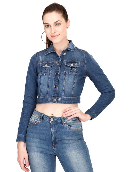 distressed denim cropped jacket - 15878618 - Very Small Image - 1