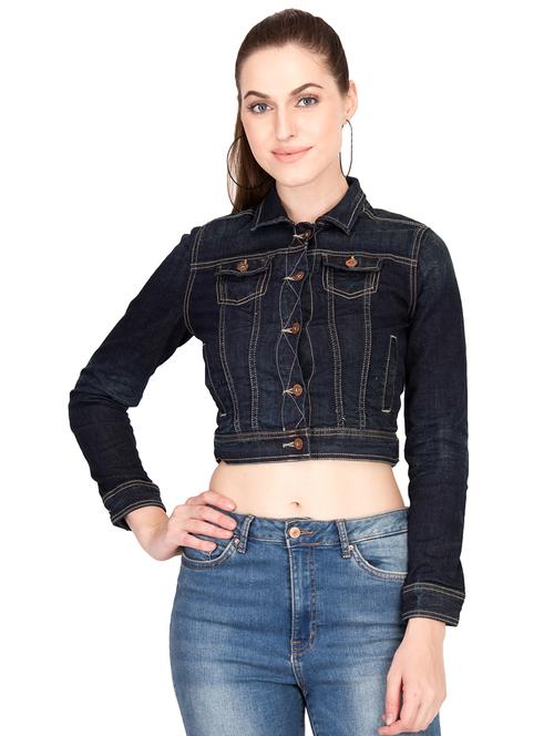 navy blue cropped denim jacket - 15878620 - Very Small Image - 1