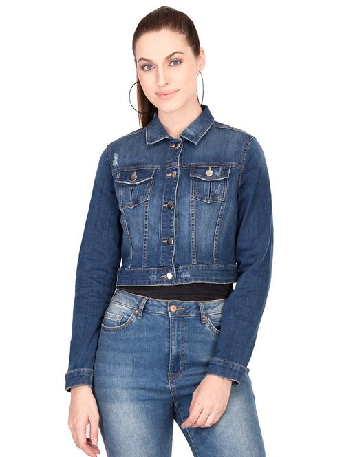 distressed cropped denim jacket - 15878621 - Very Small Image - 1
