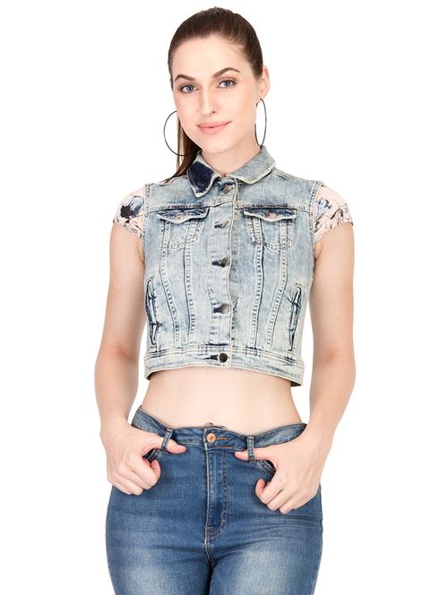 light blue cropped denim jacket - 15878626 - Very Small Image - 1