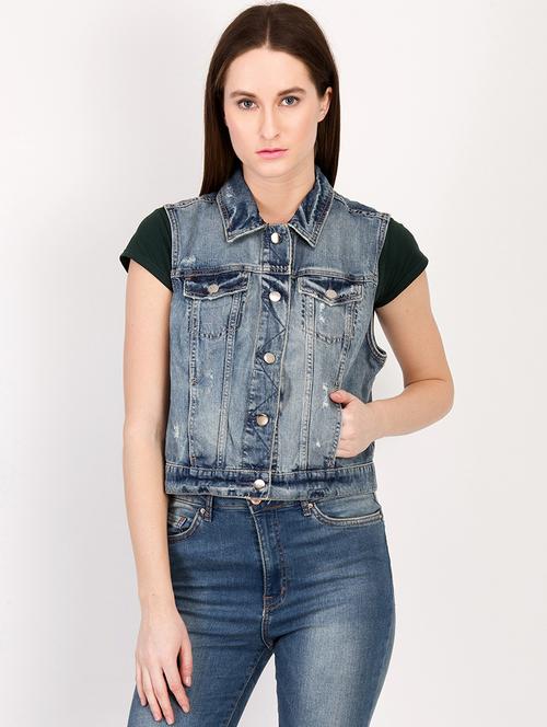 distressed denim jacket - 15878653 - Very Small Image - 1