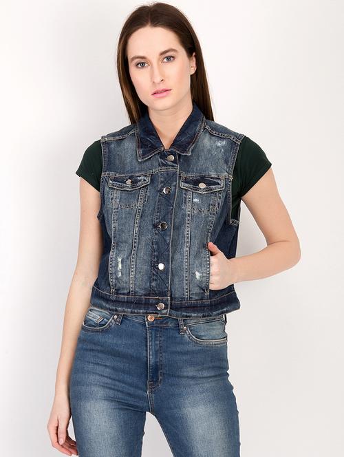 distressed denim jacket - 15878654 - Very Small Image - 1