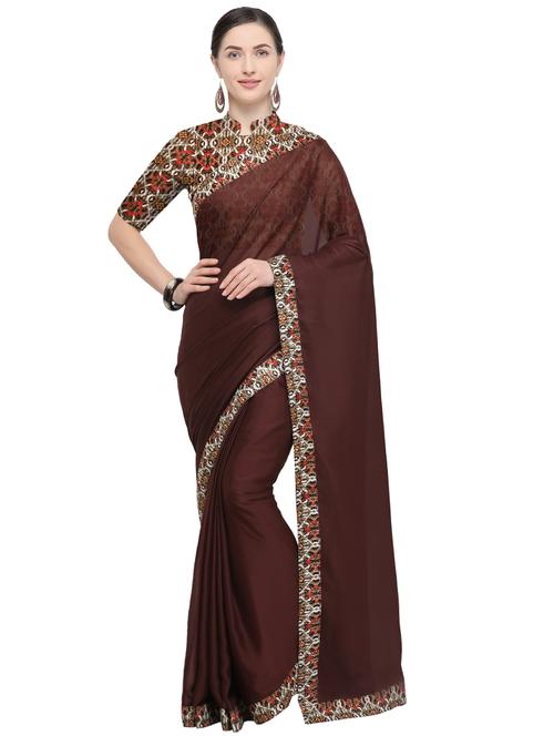 printed border solid saree with blouse - 15878843 - Very Small Image - 1