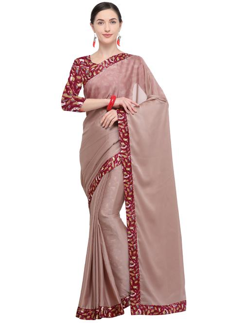 printed border solid saree with blouse - 15878850 - Very Small Image - 1