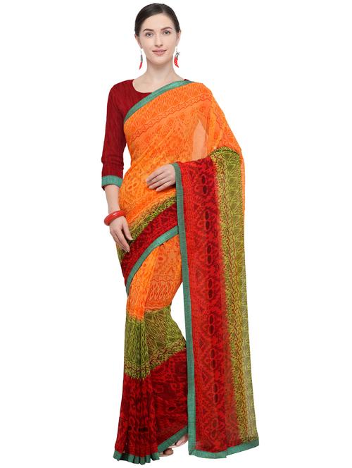 geometric printed saree with blouse - 15878861 - Very Small Image - 1