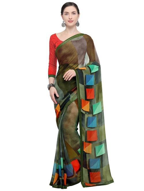 checkered printed saree with blouse - 15878885 - Very Small Image - 1