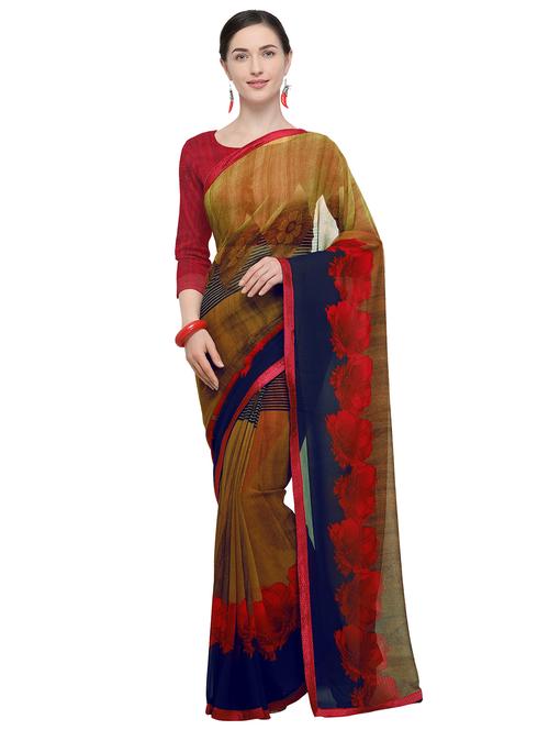 floral printed saree with blouse - 15878888 - Very Small Image - 1