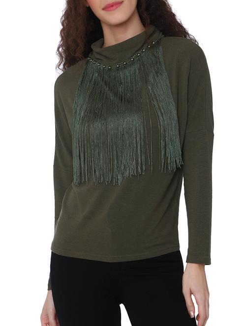 fringe detail studded mock neck top - 15878928 - Very Small Image - 1