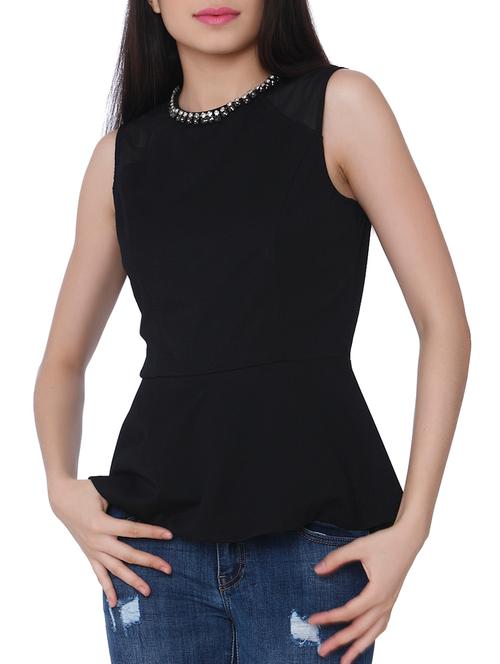 embellished neck peplum top - 15878935 - Very Small Image - 1