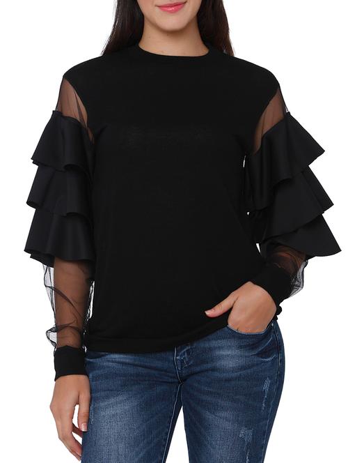layered panel sheer sleeved top - 15878978 - Very Small Image - 1