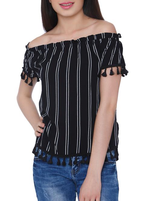 off shoulder tassel detail striped top - 15878985 - Very Small Image - 1