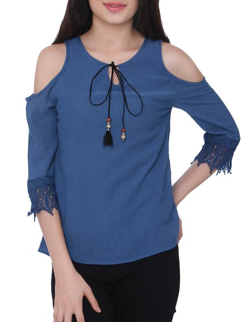 tie-up neck cold shoulder top - 15878988 - Very Small Image - 1