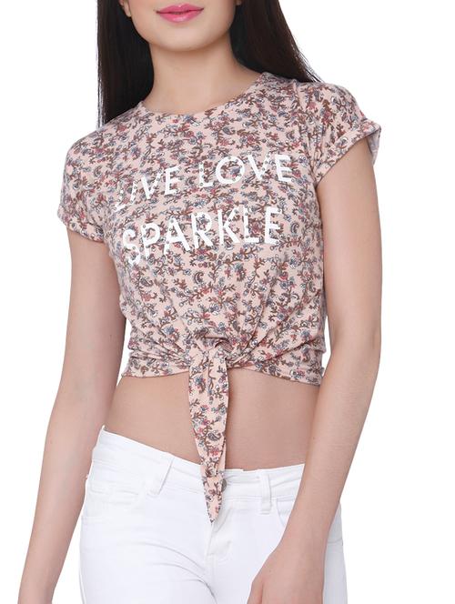 tie-knot hem floral crop top - 15878992 - Very Small Image - 1