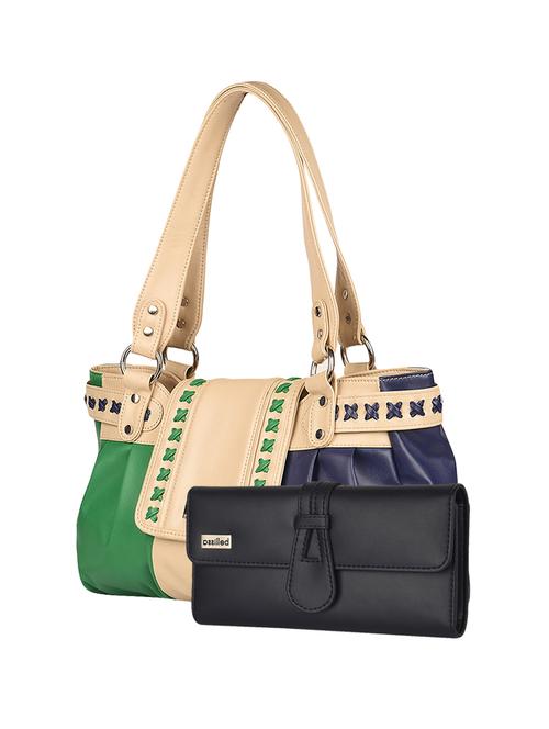 cream leatherette (pu) regular handbag and wallet combo - 15879406 - Very Small Image - 1