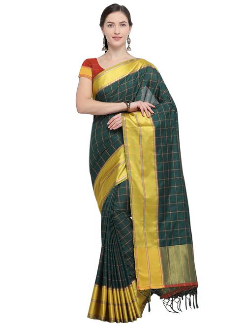 checkered woven saree with blouse - 15879830 - Very Small Image - 1