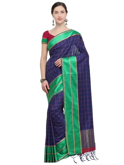 checkered woven saree with blouse - 15879833 - Very Small Image - 1