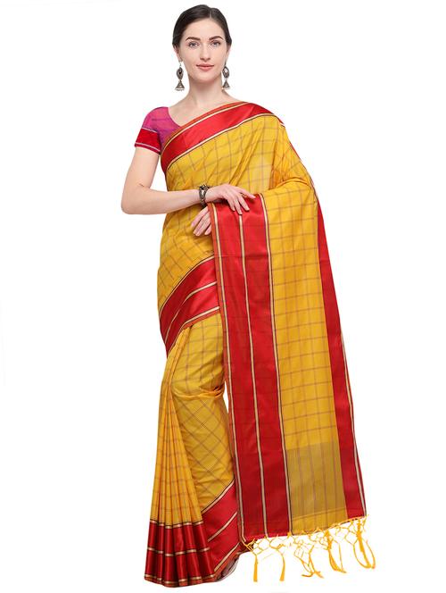 checkered woven saree with blouse - 15879834 - Very Small Image - 1