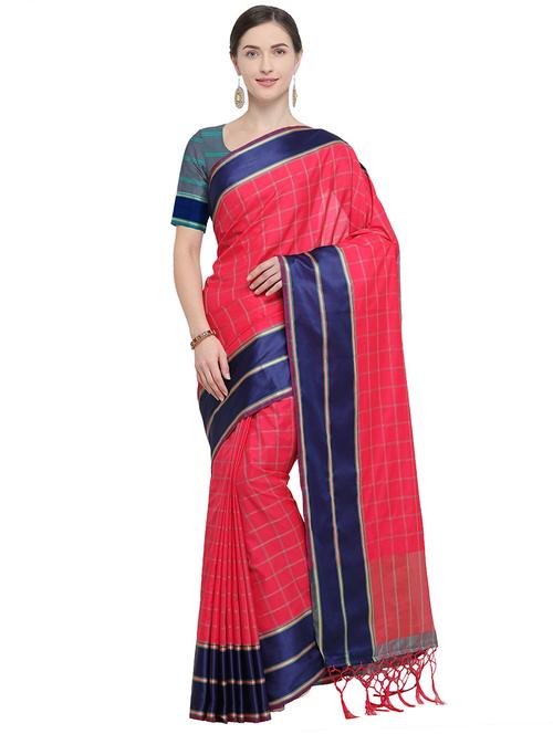 checkered woven saree with blouse - 15879838 - Very Small Image - 1