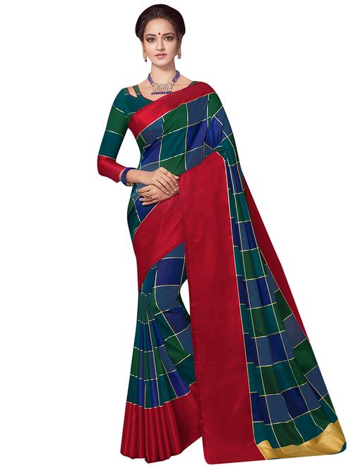 checkered banarasi saree with blouse - 15879842 - Very Small Image - 1