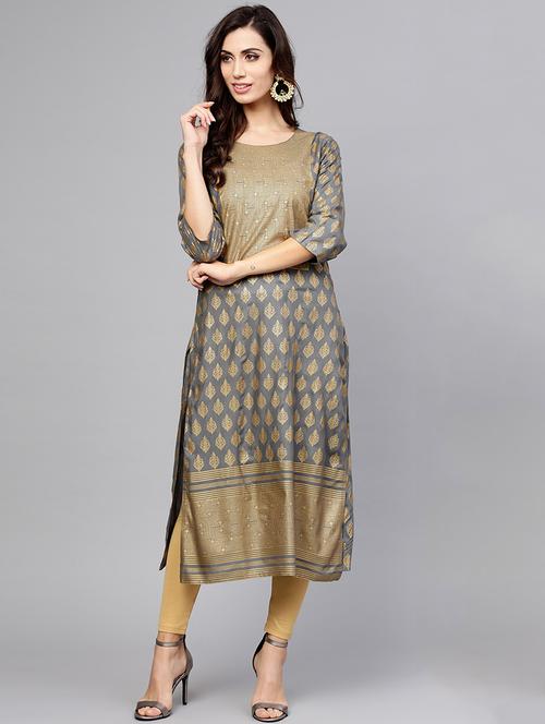foil print straight kurta - 15880260 - Very Small Image - 1