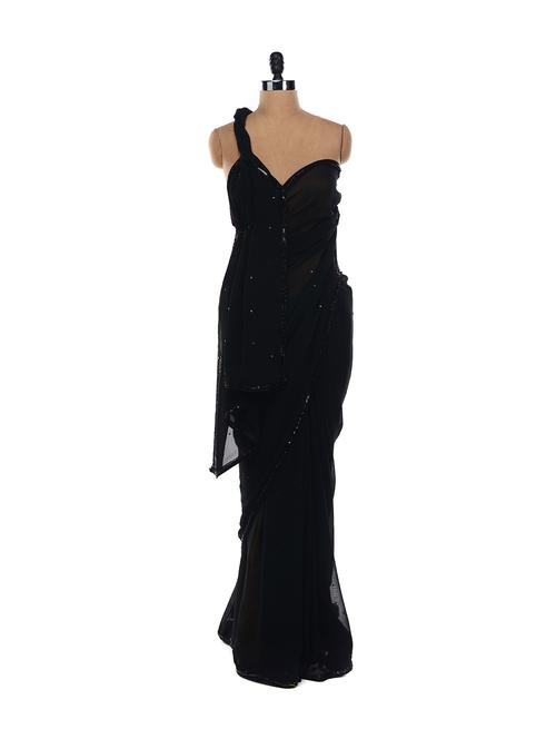 black sequined saree - 15881 - Very Small Image - 1